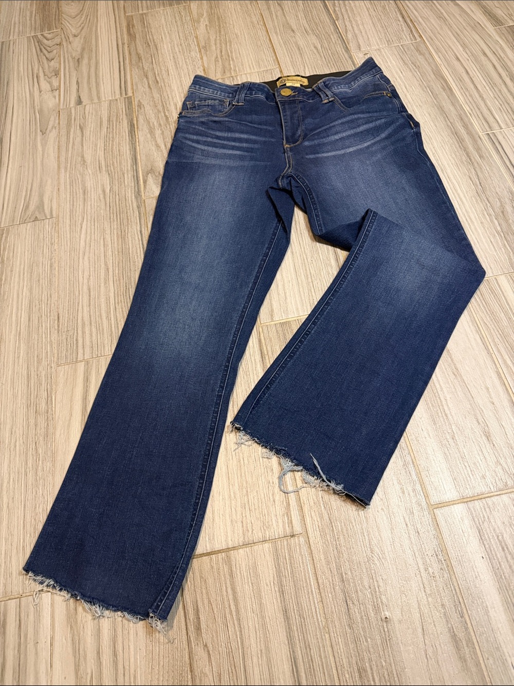 Democracy Indigo Flare Jeans with Frayed Hem